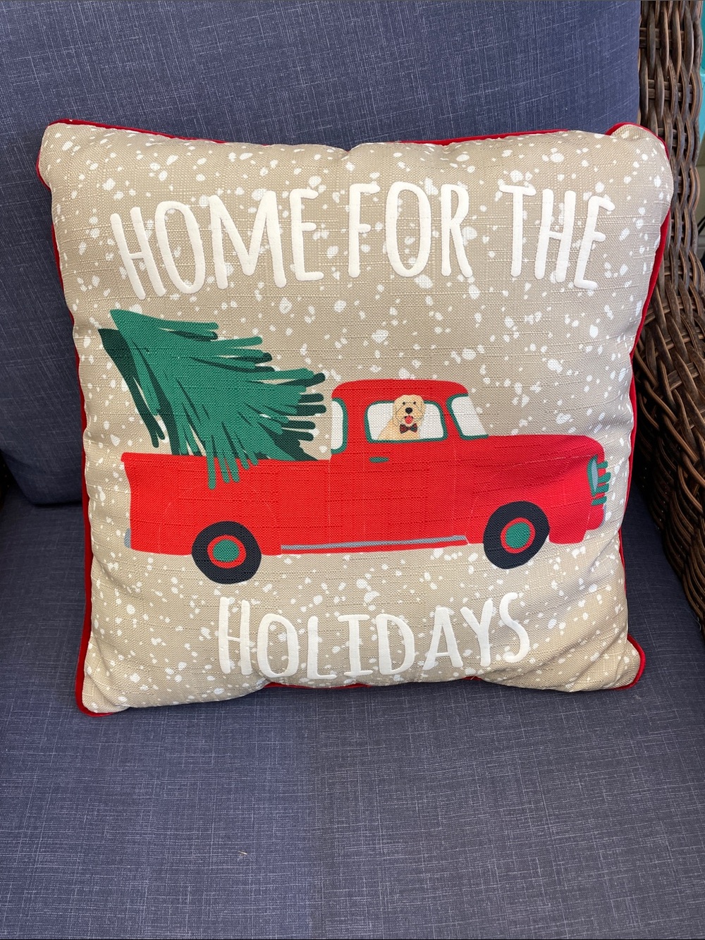 Home For The Holidays Red Truck Decorative Holiday Pillow